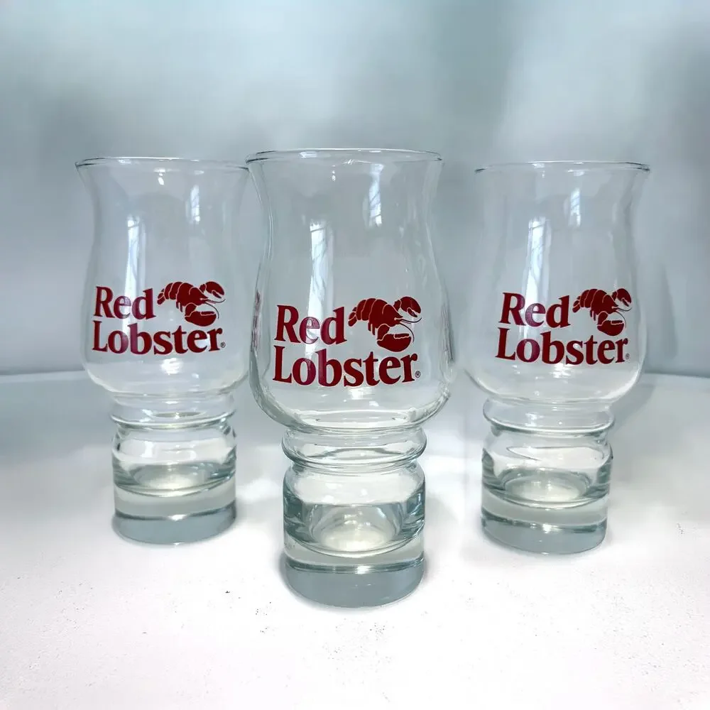 Vintage Red Lobster Hurricane Glasses Set of 3 Restaurant Logo 7